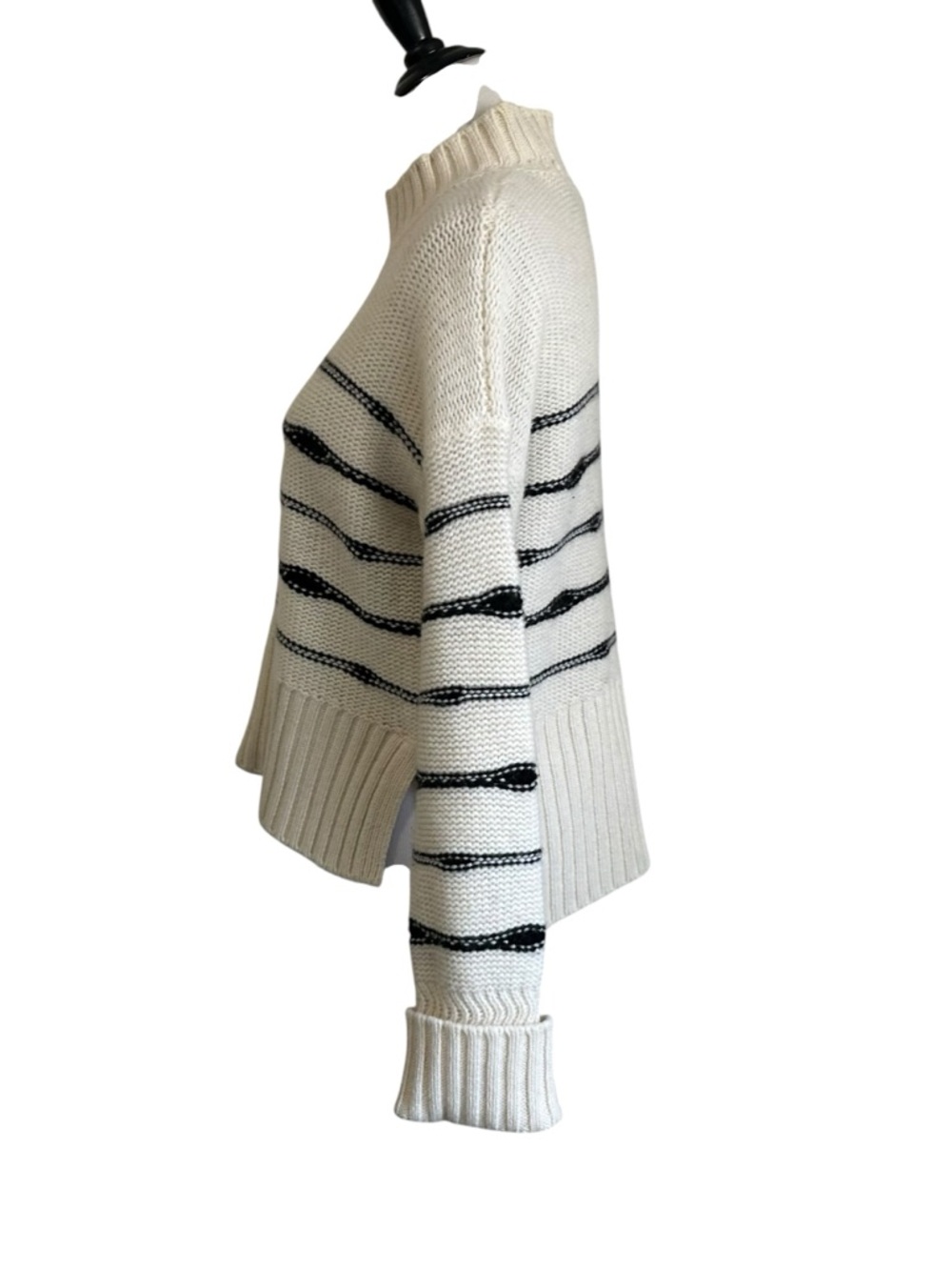 Veronica Beard Womens Viori Striped Wool Blend Sweater Sz Large White Black - Picture 8 of 14